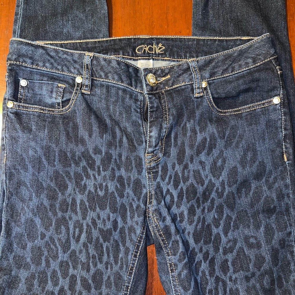 Cache Women's Blue Animal Print Skinny Jeans